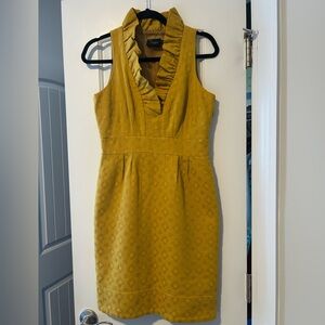 Taylor Mustard Yellow Sleeveless Ruffle V-Neck Sheath Dress